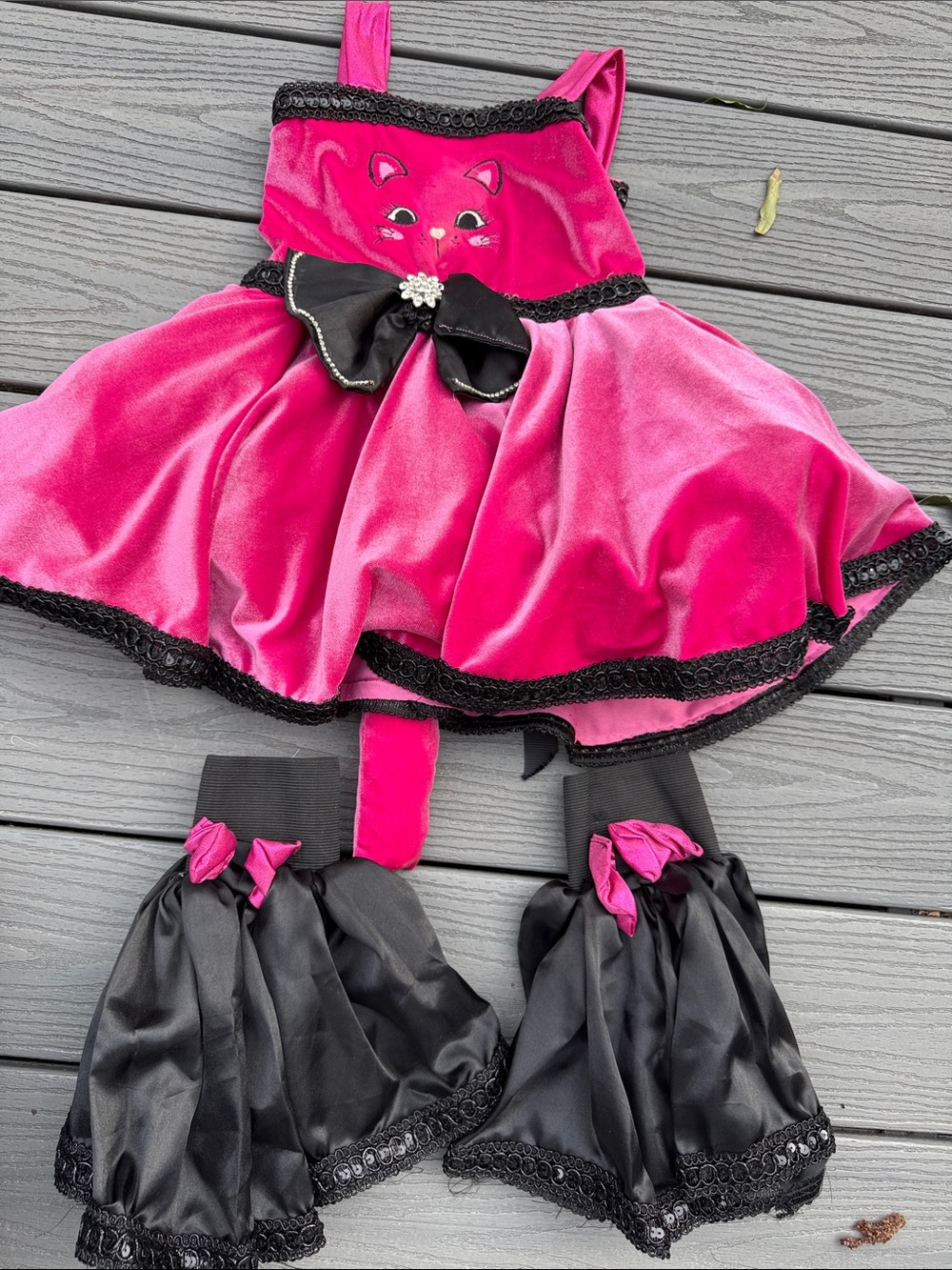 Pink Custom Cat Velvet Kids Costume Dress with Black Accents